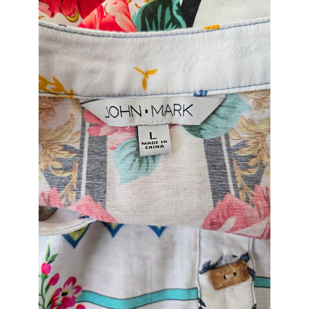 John Mark Floral Patchwork Blouse L Multi Color Relaxed Eclectic Boho Artsy Top - Picture 8 of 13